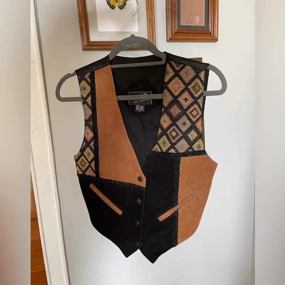 Vintage Retro Vest BoHo Cowboy Western Suede Leather Ranch